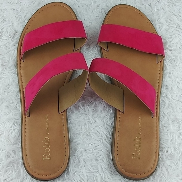 Rohb By Joyce Azria Casablanca Pink Fabric  Two Strap Open Toe Slide Sandal Shoe - Picture 4 of 12